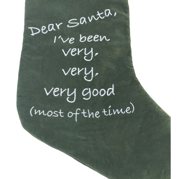 Christmas Stocking Green Red "Dear Sants, I've been very, very, very good - Picture 2 of 4